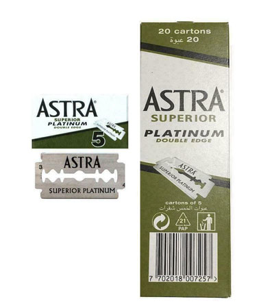 Блок сменных лезвий для безопасной бритвы "ASTRA" Superior Platinum 20 блочков по 5 лезвий  (блок зеленого  цвета)